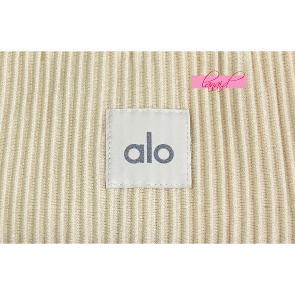 Alo Denim Knit Sleeveless Full Zip Top Oat Milk Beige Cream Sweater Knit Zipper - Picture 12 of 15